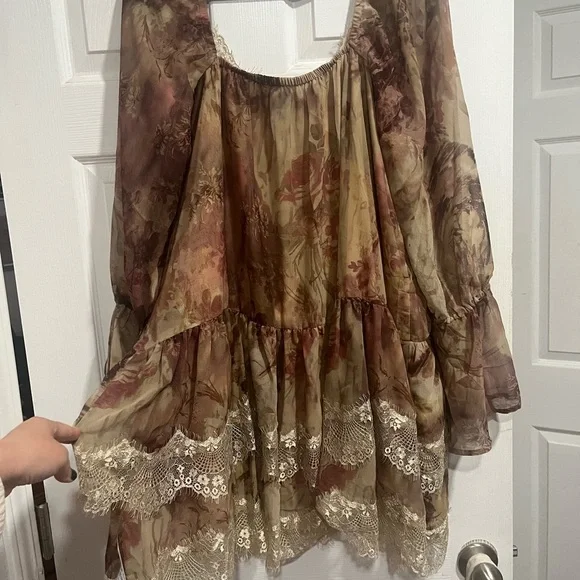 ASOS Multicolor Long Sleeve Dress with Lace Hem - Picture 13 of 14